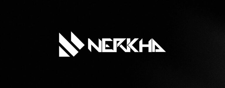 Nerkha artist logo, white wordmark on black