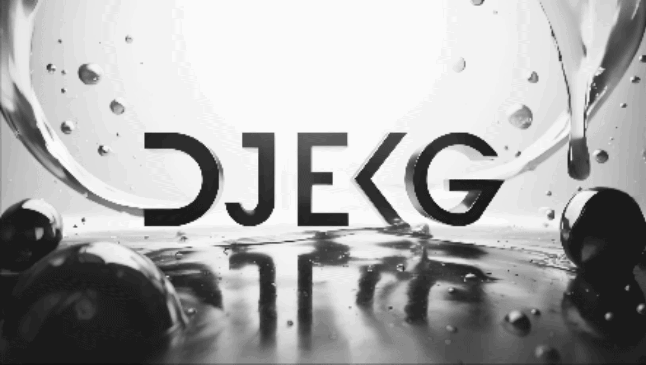 DJ EKG logo in chrome liquid bubbles, black and white stage visual