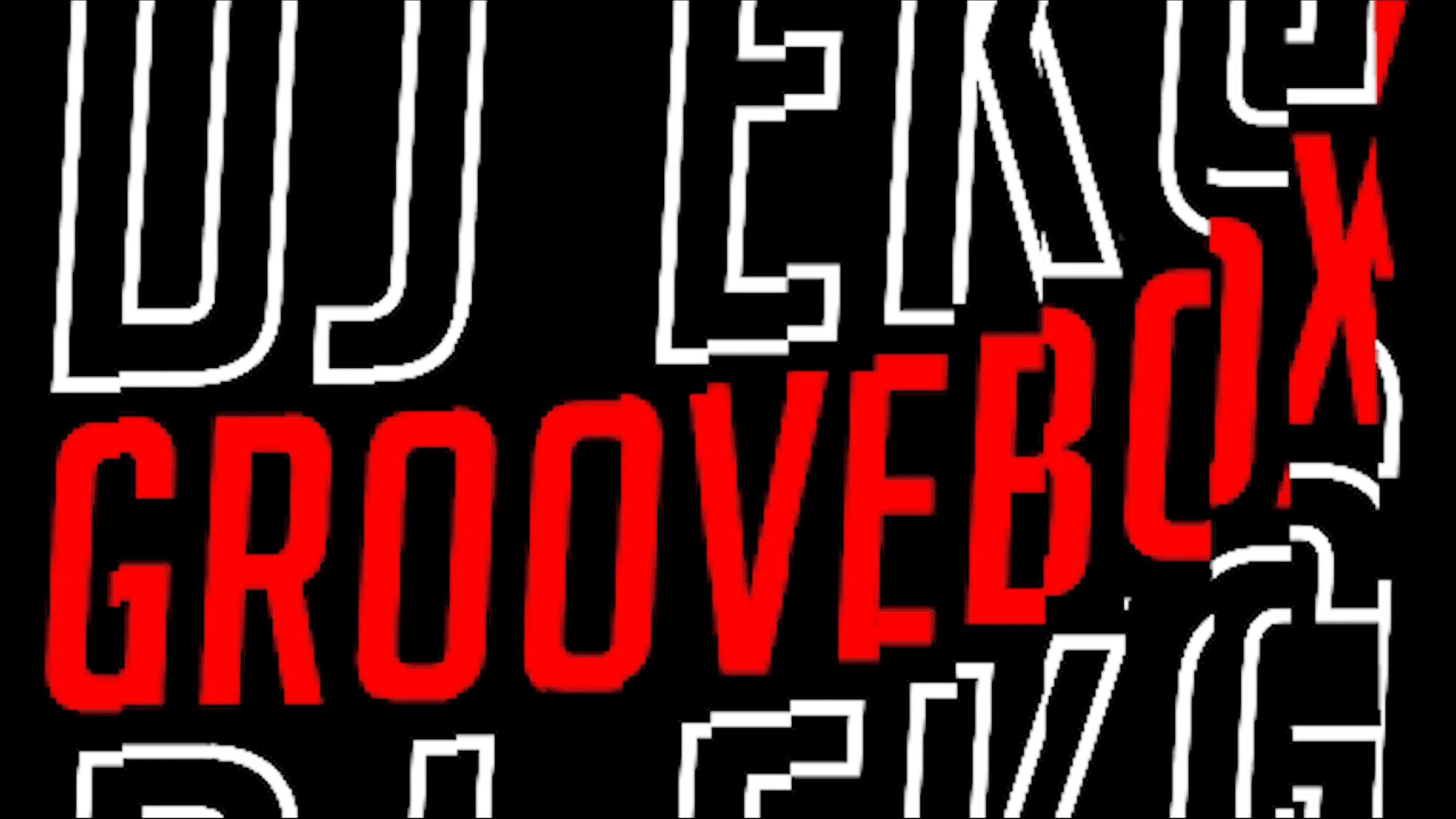 DJ EKG GROOVEBOX typographic visual in red and white on black