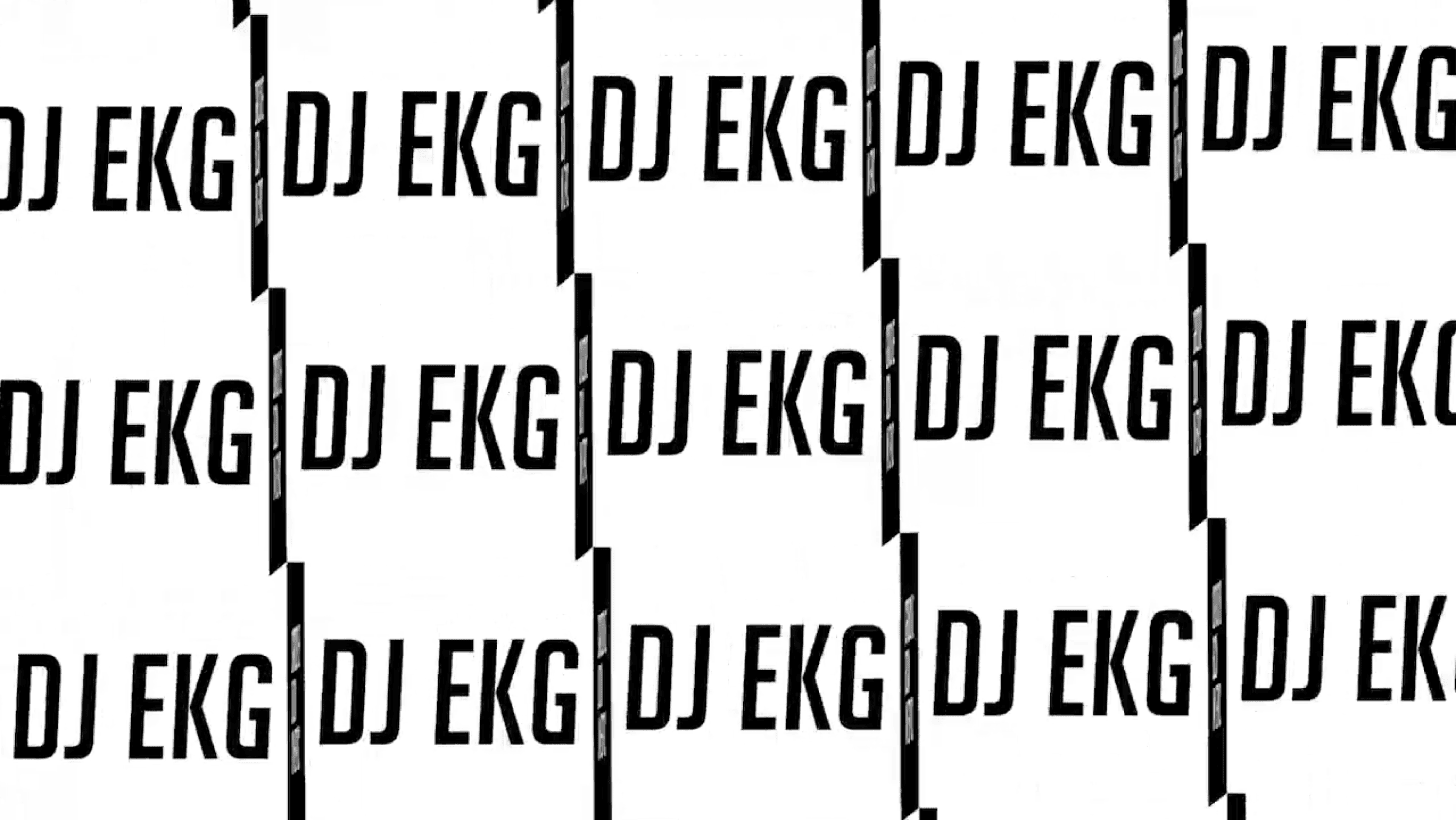 Repeating DJ EKG typographic pattern stage visual in black and white
